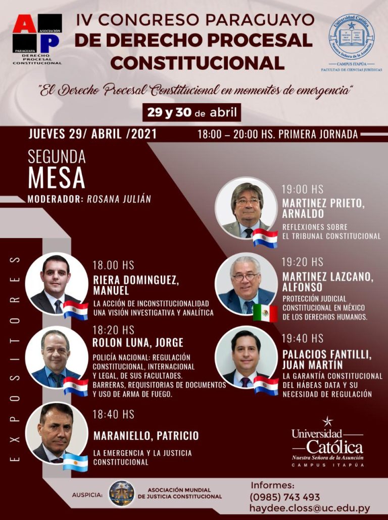 IV CONGRESO PARAGUAYO DE DERECHO PROCESAL CONSTITUCIONAL, CON LA PARTICIPACIÓN ESPECIAL DEL DR. PATRICIO MARANIELLO.