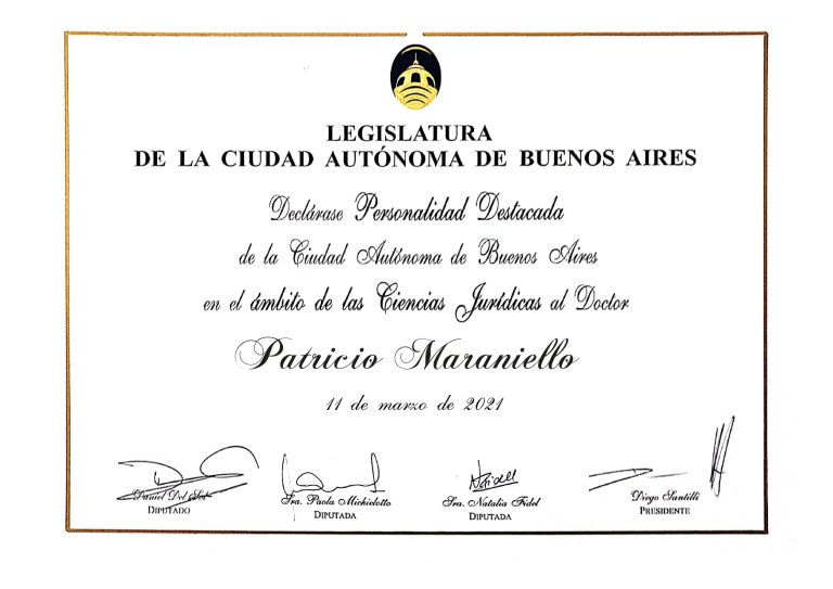 DECLARACIÓN PERSONALIDAD DESTACADA DE LAS CIENCIAS JURÍDICAS AL DR. PATRICIO MARANIELLO.