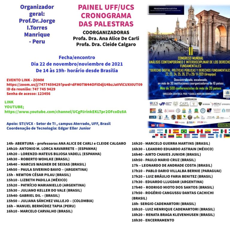 II CONGRESO MUNDIAL “Análisis Contemporáneo e Interdisciplinar de los Derechos Fundamentales” – 22,23,24, 25,26, 27 y 29 de noviembre de 2021 en Arequipa, Perú.