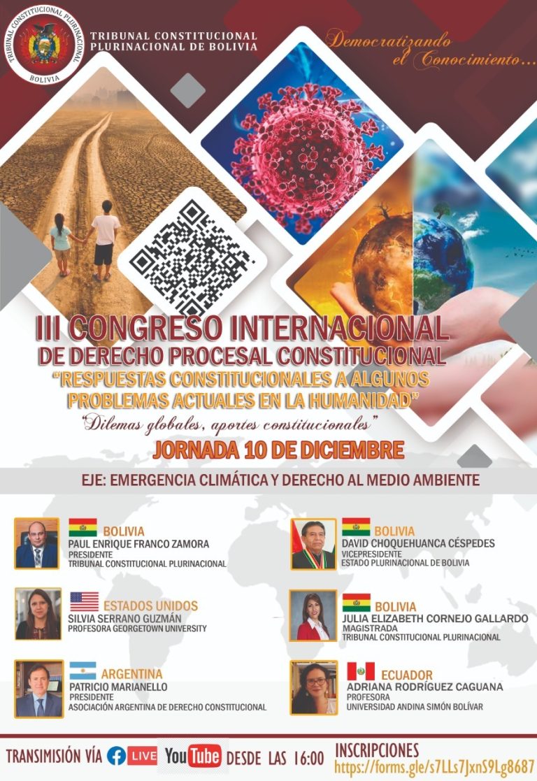 III CONGRESO INTERNACIONAL DE DERECHO PROCESAL CONSTITUCIONAL «Respuestas constitucionales a algunos problemas actuales en la humanidad», a realizarse el 10 de diciembre de 2021.